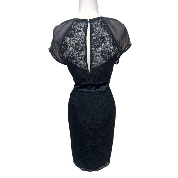 Laundry by Shelli Segal Black Lace Gothic Cocktail Dress Chiffon Sleeves Size 10 - Picture 6 of 10